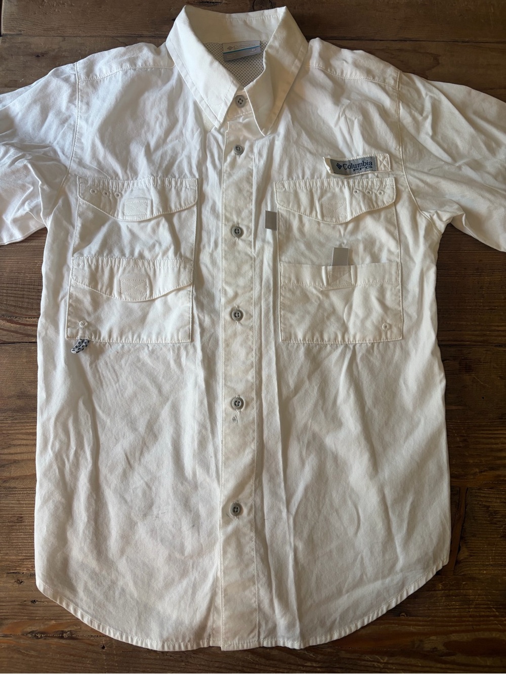 Columbia PFG Boys Medium White Short-Sleeve Outdoor Button-Front Shirt